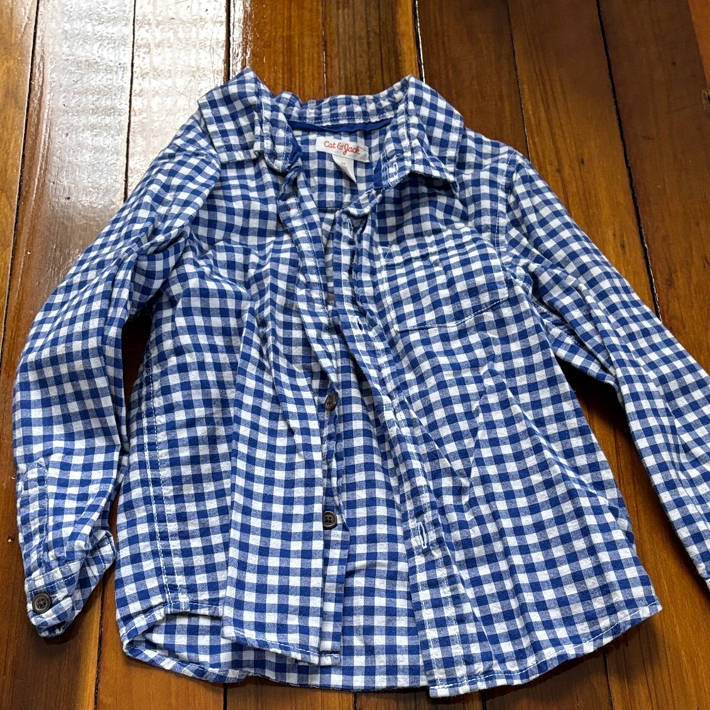 Cat & Jack Blue and White Checkered Button Down Shirt